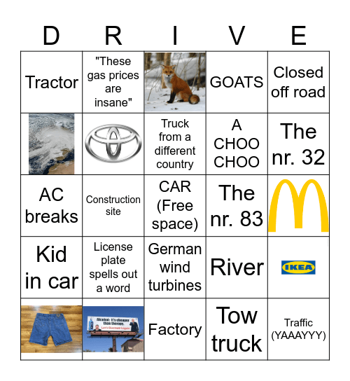 Roadtrip Bingo Card