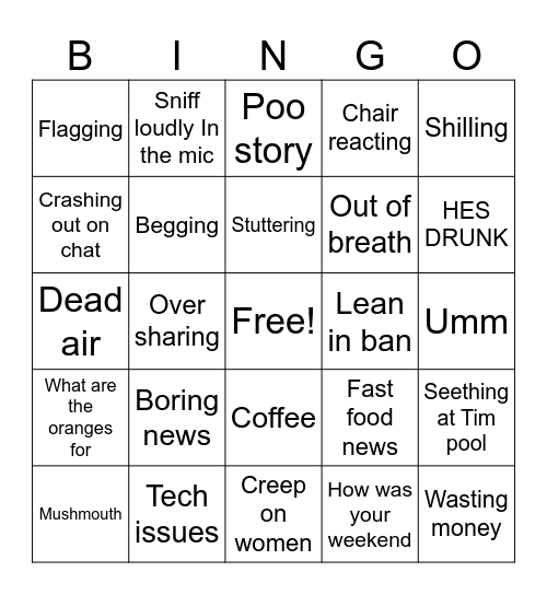 The quartering bingo Card