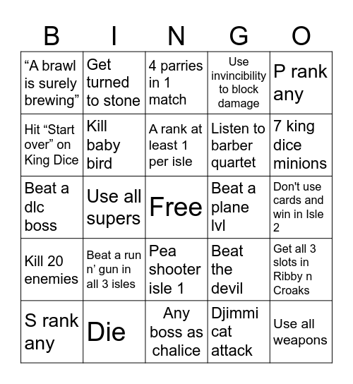 Cuphead Bingo Card