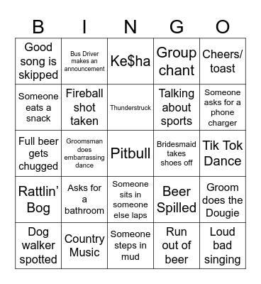 Wedding Trolley Bingo Card