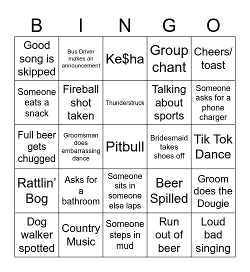 Wedding Trolley Bingo Card