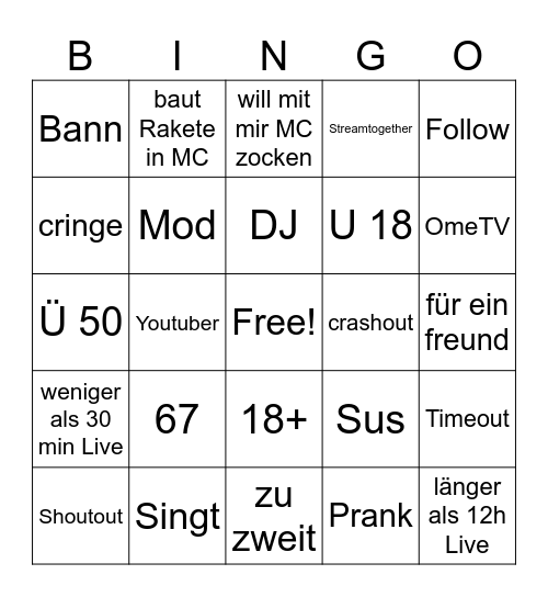 Twitch Bingo Card