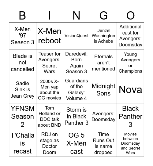 Untitled Bingo Card