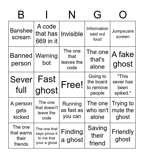 Gorilla tag ghost comp Bingo Card