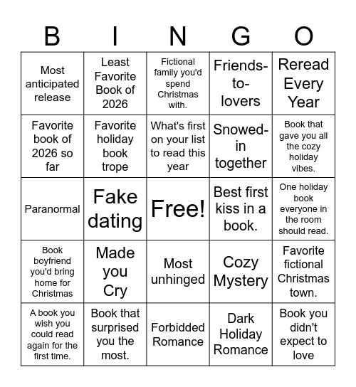 Holiday Reads Bingo Card