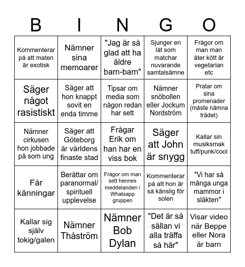 Mormor Bingo Card