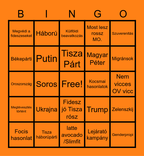 Tusványos O.V Bingo Card