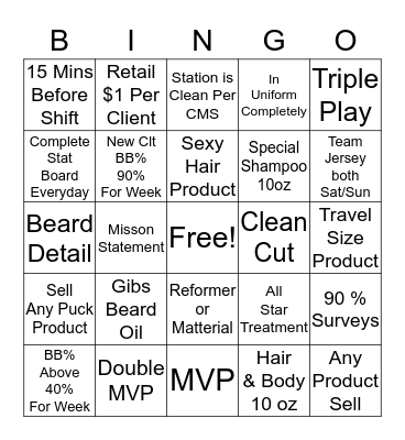 Sport Clips Bingo Card