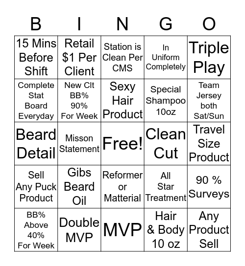 Sport Clips Bingo Card