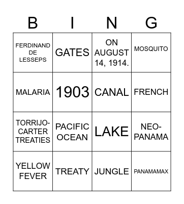 PANAMA CANAL Bingo Card