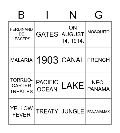 PANAMA CANAL Bingo Card