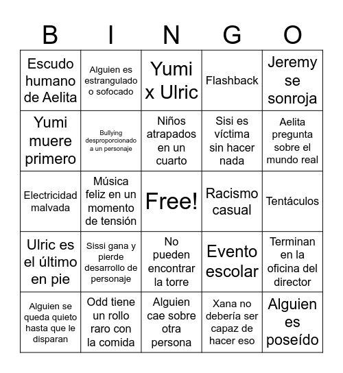 CODIGO LYOKO Bingo Card
