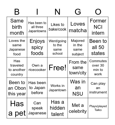 Networking Bingo Card