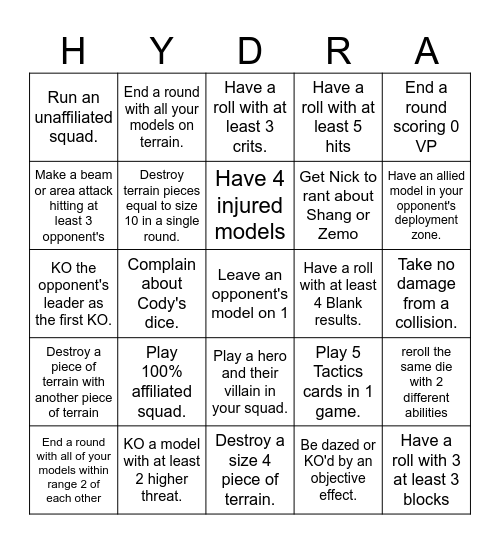 MCP LEAGUE BINGO Card