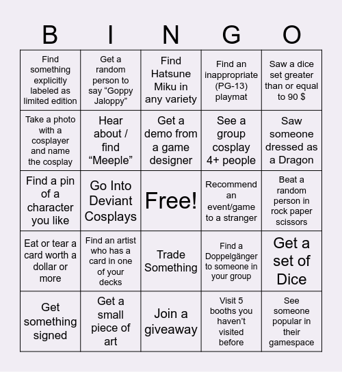 GenCon 2026 Bingo Card