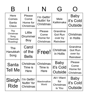 Hidden Lakes Holiday Music Bingo Card