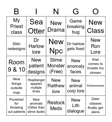 Animal Hospital Update bingo Card