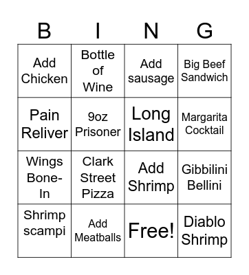 Oreganos Bingo Card