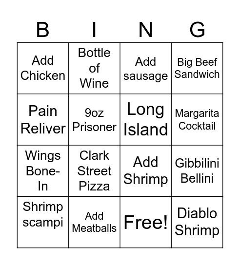 Oreganos Bingo Card