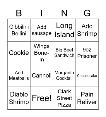 Oreganos Bingo Card