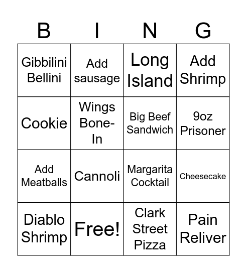 Oreganos Bingo Card