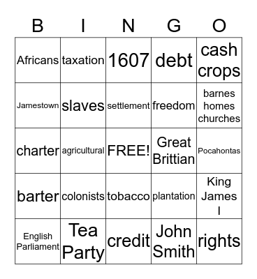 Colonial Tea Bingo Card