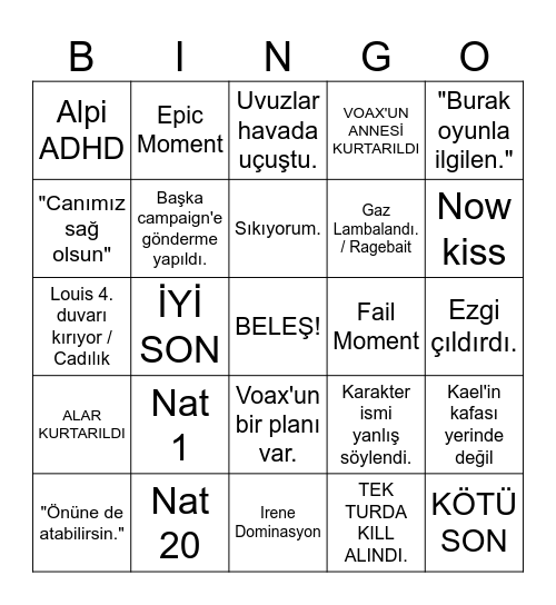 Epilogue One Shot Bingo Card