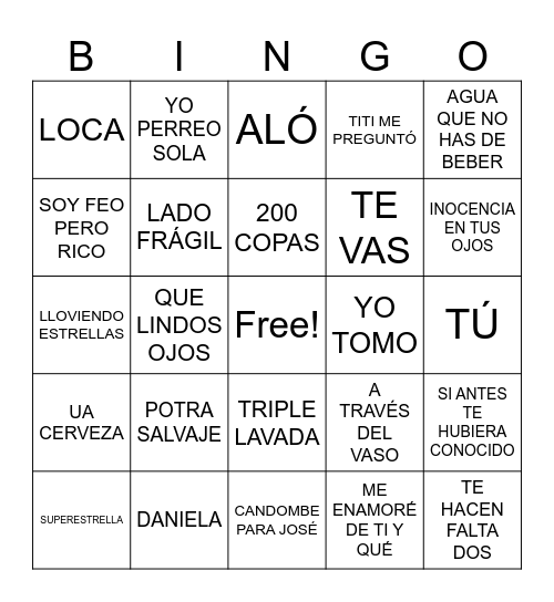 Bingo Musical Lucype Bingo Card