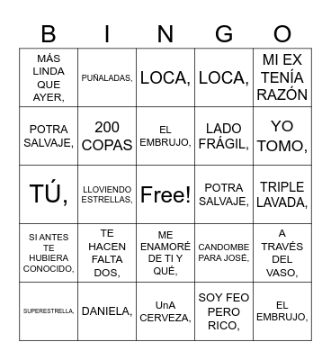 Bingo Musical Lucype Bingo Card