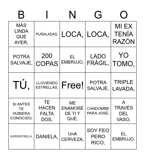 Bingo Musical Lucype Bingo Card