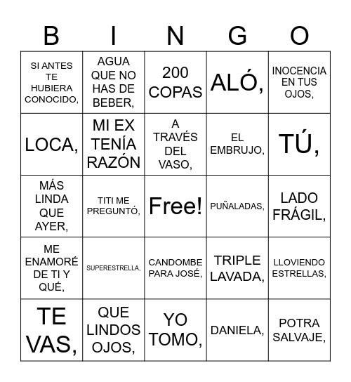 Bingo Musical Lucype Bingo Card