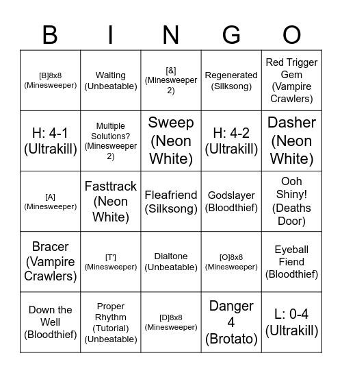 Gamer Bingo Card