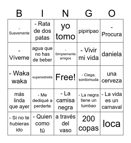 Bingo Musical Lucype Bingo Card