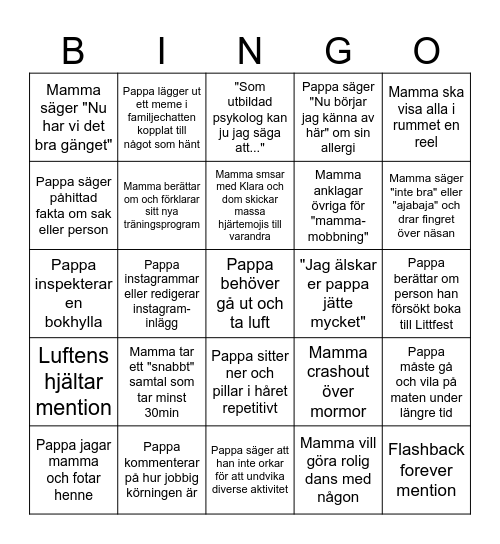 Mamma & Pappa Bingo Card
