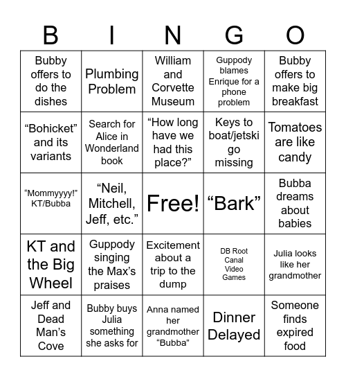 Lake Bingo Card