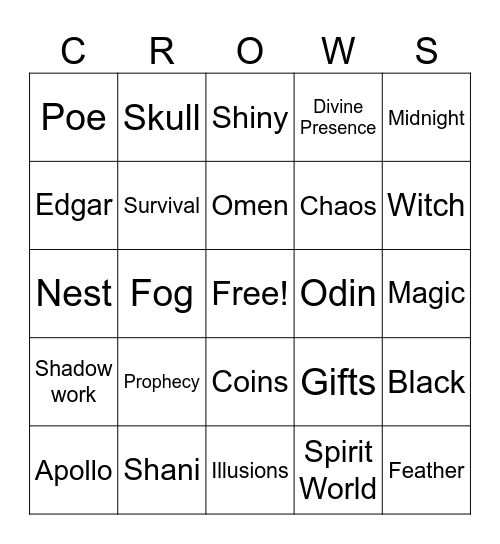 Crow bingo Card