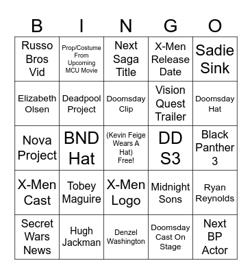 Marvel Studios Hall H 2026 Bingo Card