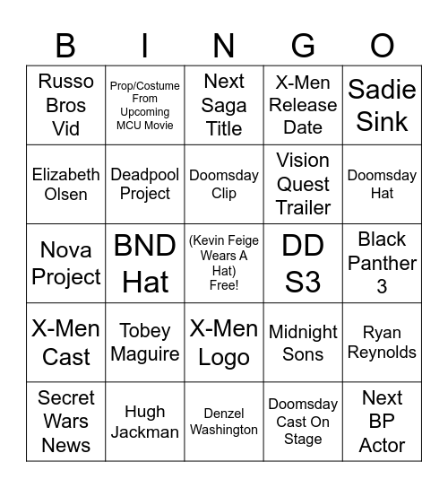 Marvel Studios Hall H 2026 Bingo Card