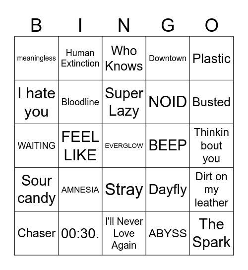WOODZ BINGO Card