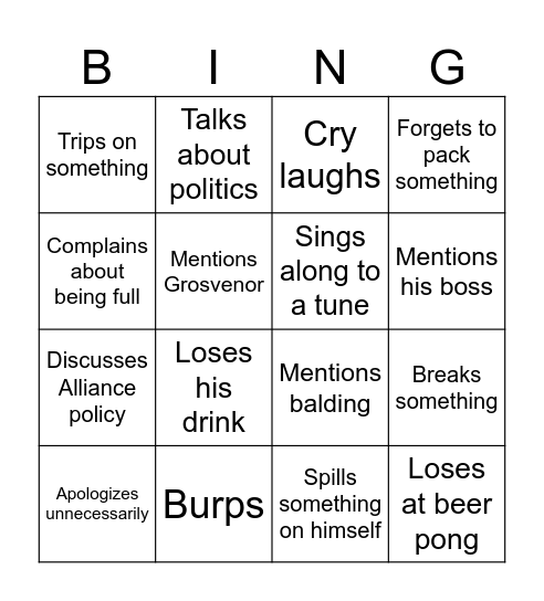 Ryan Bingo Card