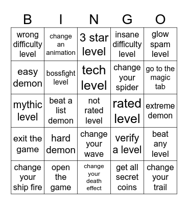 Geometry dash bingo Card