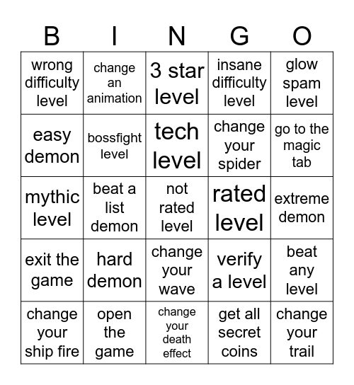 Geometry dash bingo Card