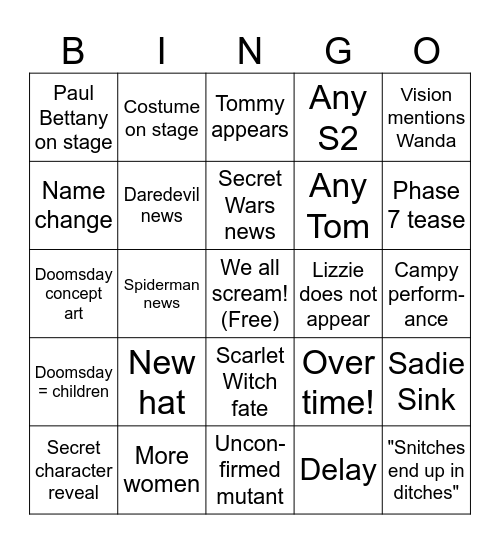 SDCC 2026 Bingo!! Bingo Card