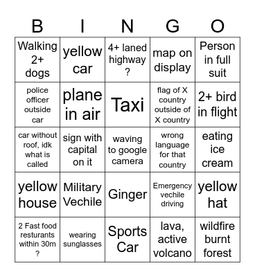 Geogussr bingo Card