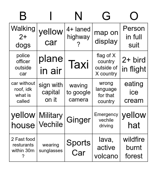 Geogussr bingo Card