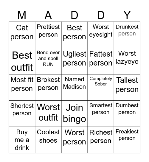 Madison Bingo (Fill out all Squares) Bingo Card
