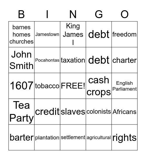 Colonial Tea Bingo Card