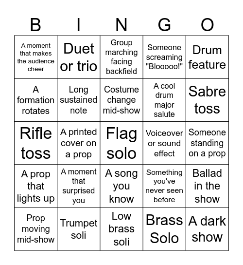 Drum Corps Bingo Card