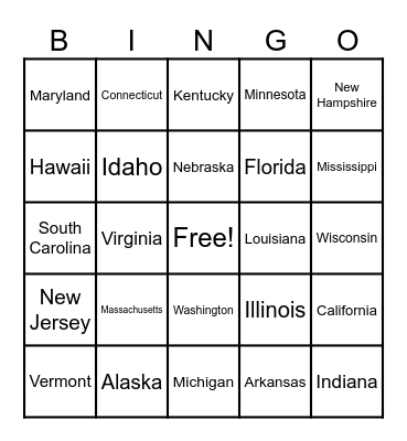 States Bingo Card