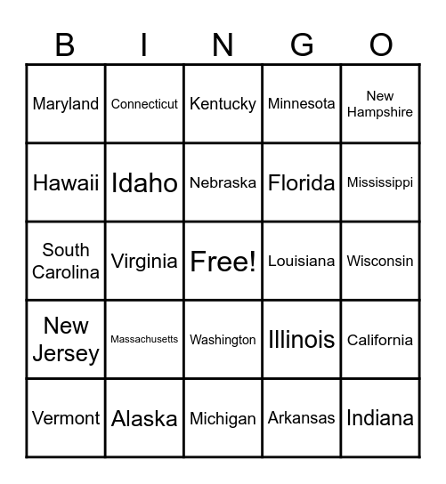 States Bingo Card